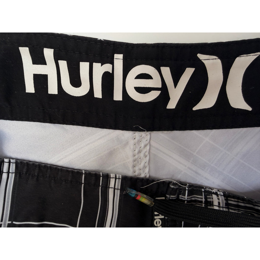Hurley Board Shorts Mens 34 Black Plaid Swim Surf Shorts
