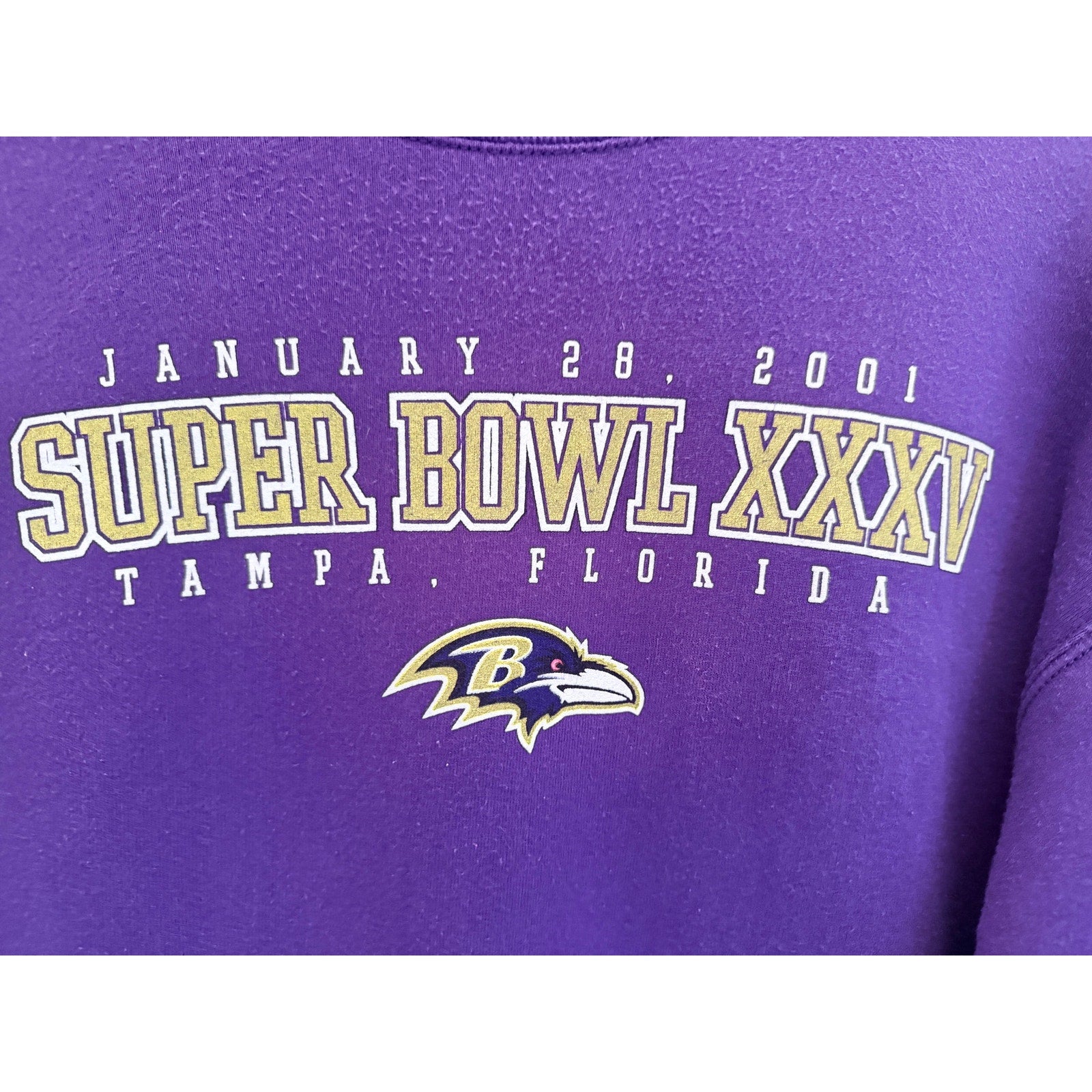Super Bowl XXXV Sweatshirt Mens XL Purple Baltimore Ravens 2001 NFL Crewneck