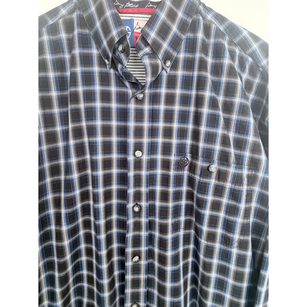 Wrangler George Strait Western Shirt Mens Large Gray Blue Plaid Button Up