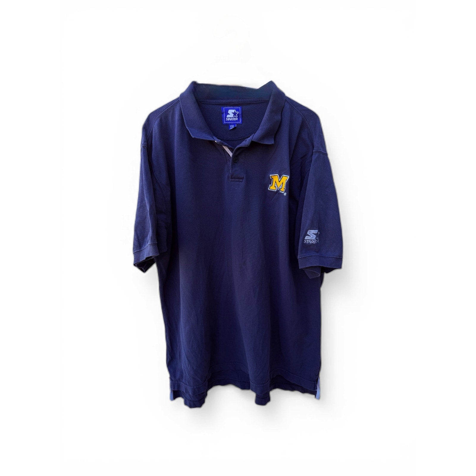 Starter Michigan Wolverines Polo Shirt Mens XXL Blue NCAA Football Vintage Style