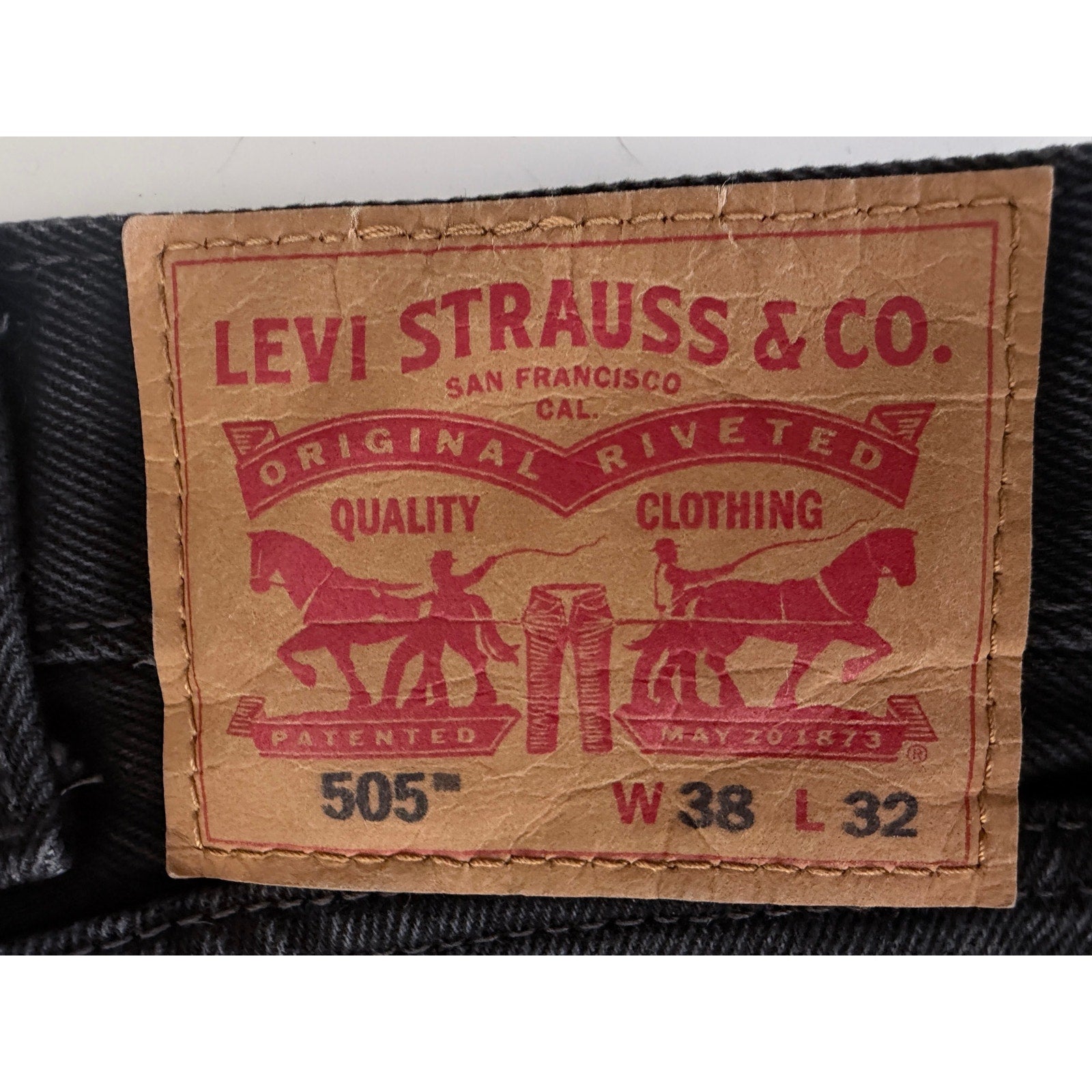 Levis 505 Mens 38x32 Black Regular Fit Straight Leg Jeans Denim