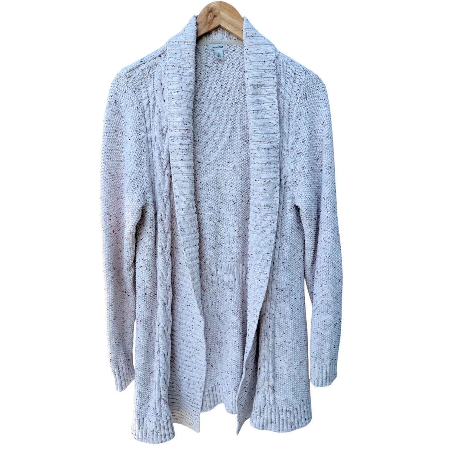 LL Bean Shawl Collar Cardigan Womens Large Cream Chunky Knit Cozy Sweater