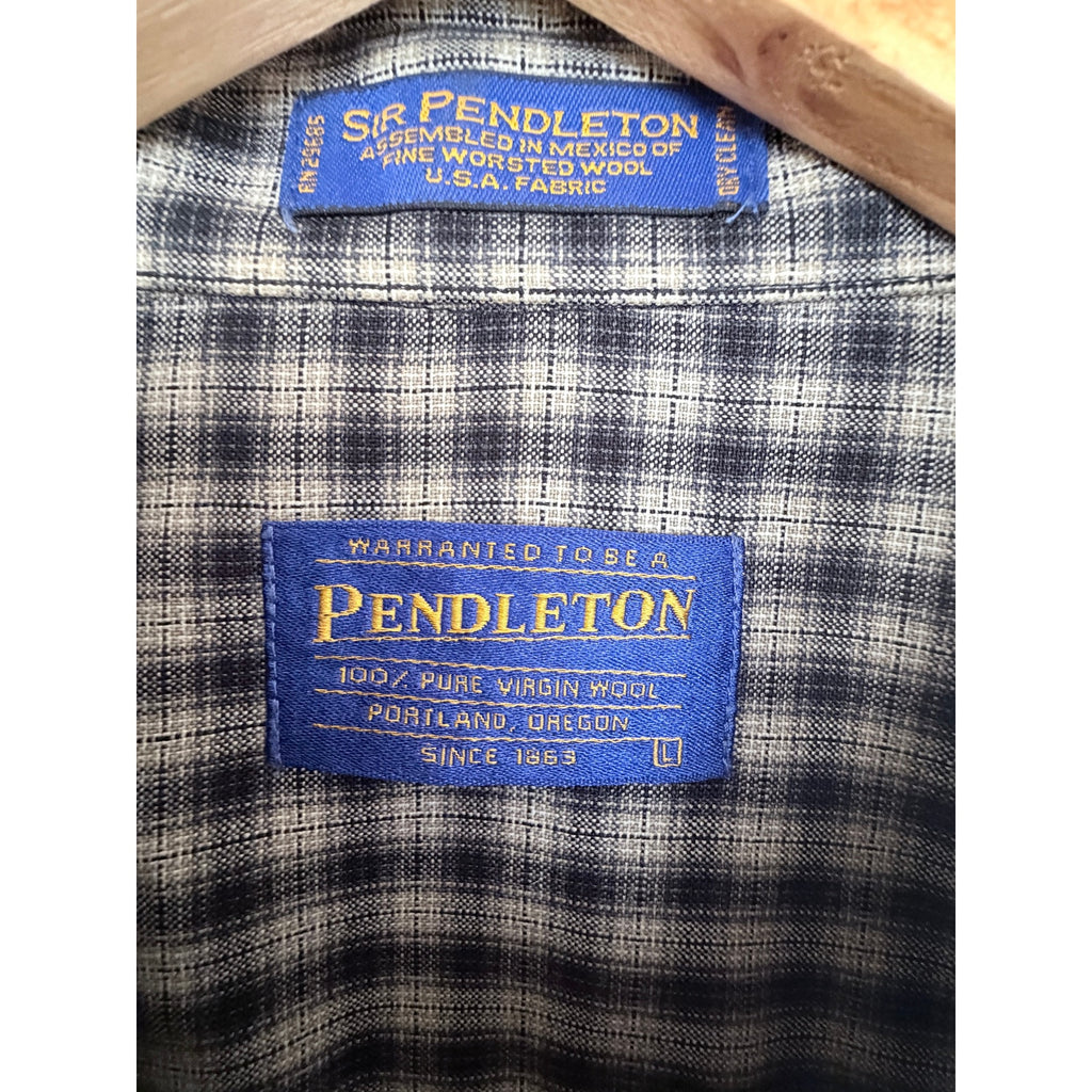 Pendleton Sir Pendleton Wool Button Down Shirt Mens Large Gray Plaid Long Sleeve