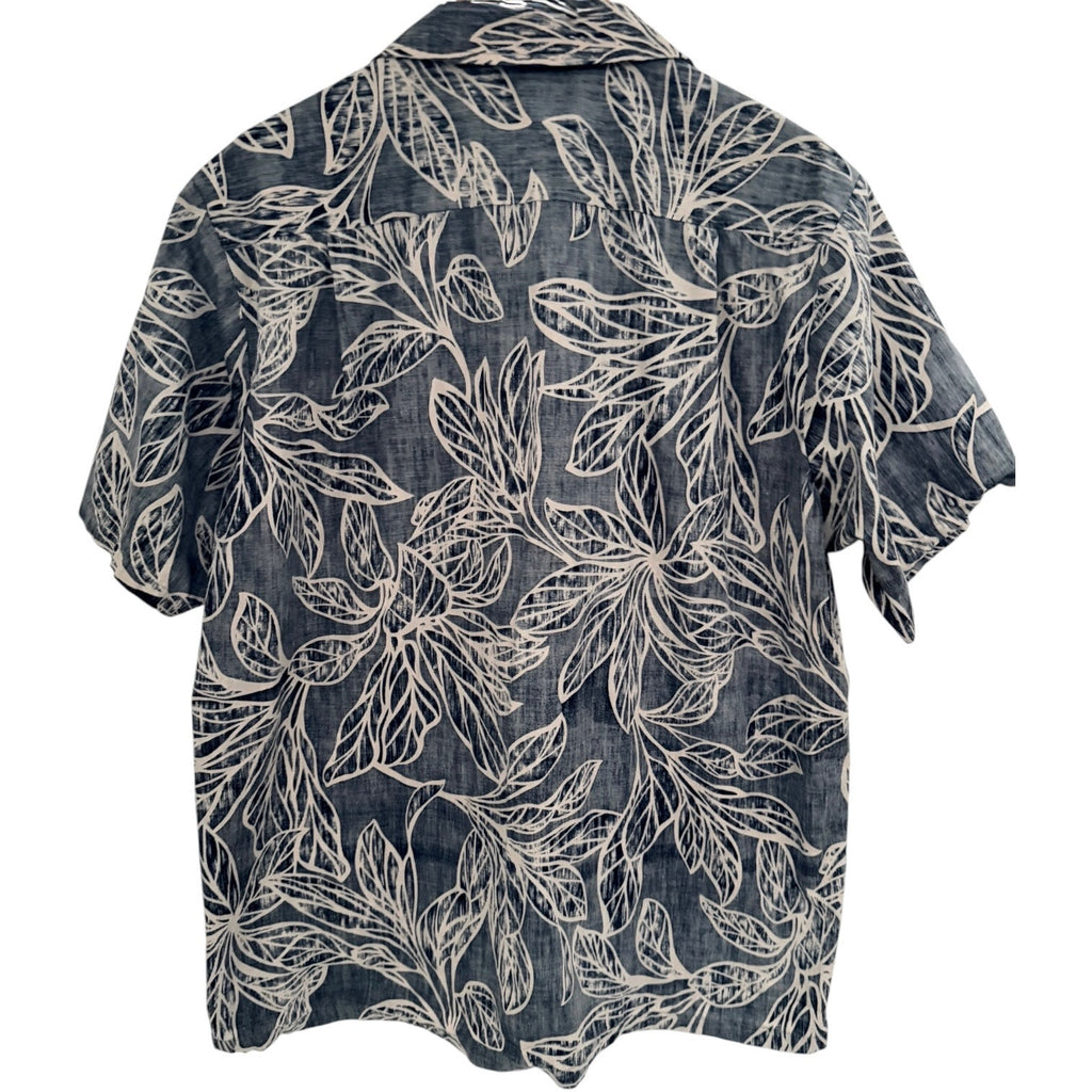 RJC Hawaiian Shirt Mens XL Gray Leaf Print Made In Hawaii Aloha Camp Shirt