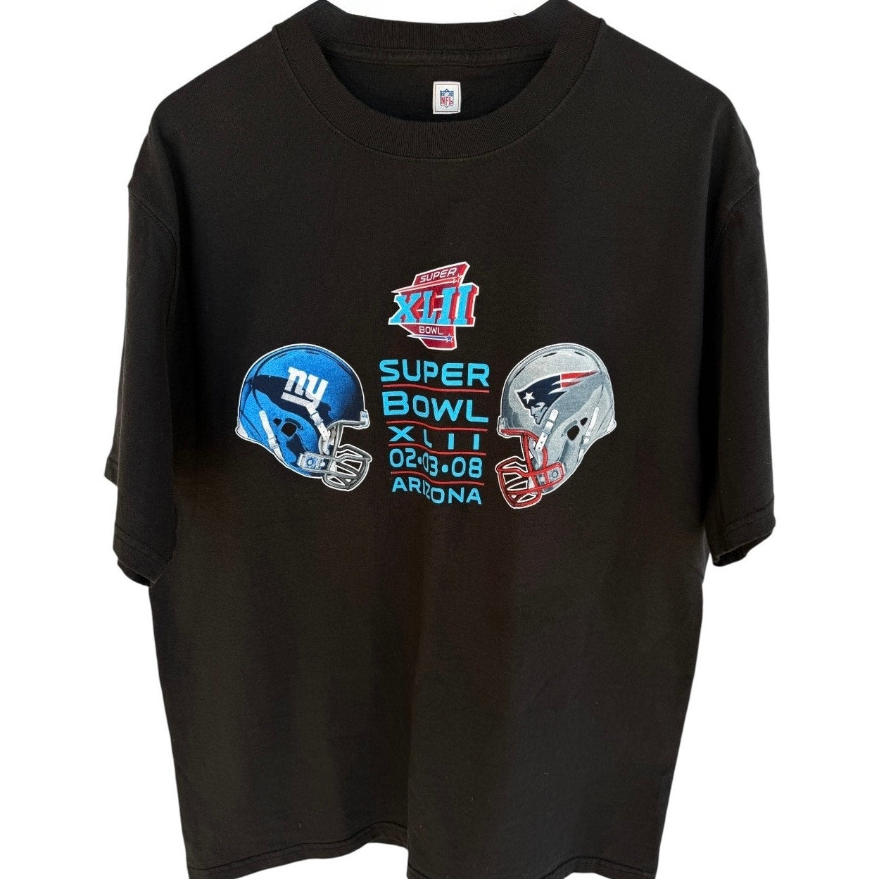 Super Bowl XLII 2008 Giants vs Patriots T Shirt Mens Large Black NFL Football