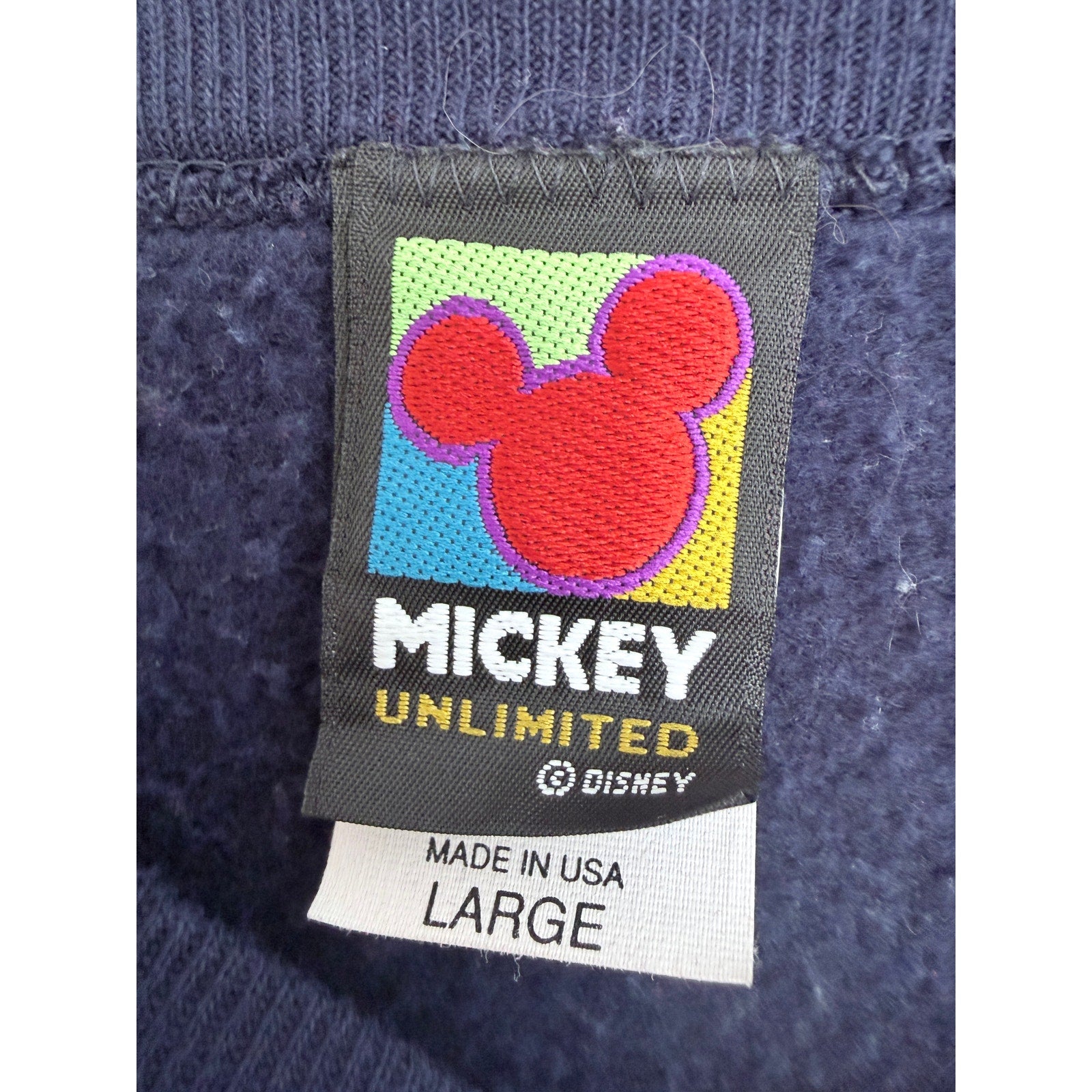 Vintage Mickey Mouse Crewneck Sweatshirt Mens Large Navy USA Made Disney 90s