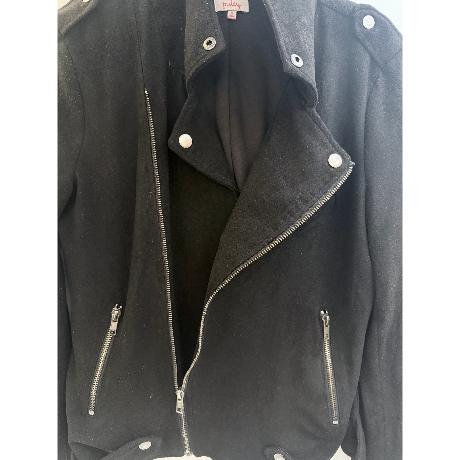 Pixley Moto Jacket Womens Medium Black Asymmetrical Zip Motorcycle Style Coat