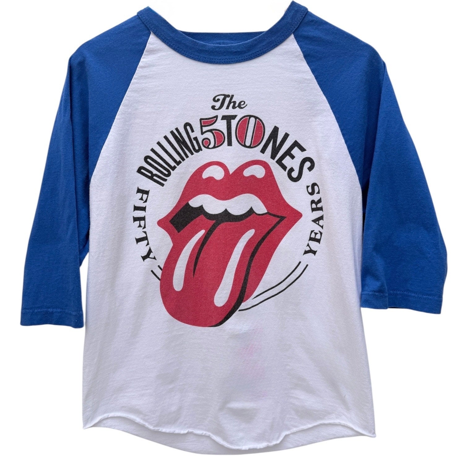 Rolling Stones 50 Years Raglan T Shirt Mens Medium White Blue Tongue Logo Tee