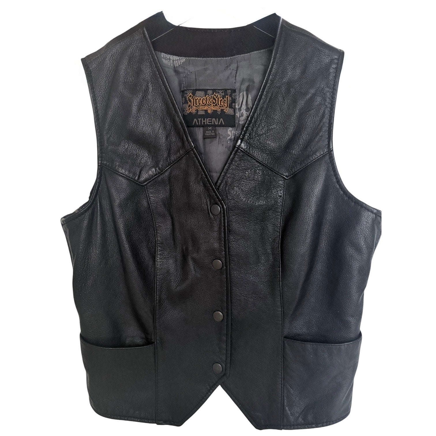 Street Steel Athena Leather Motorcycle Vest Womens Medium Black Snap Front Biker