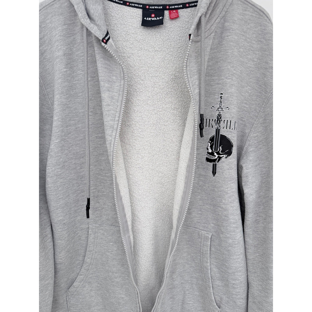 Airwalk Zip Hoodie Mens Large Gray Graphic Full Zip Sweatshirt
