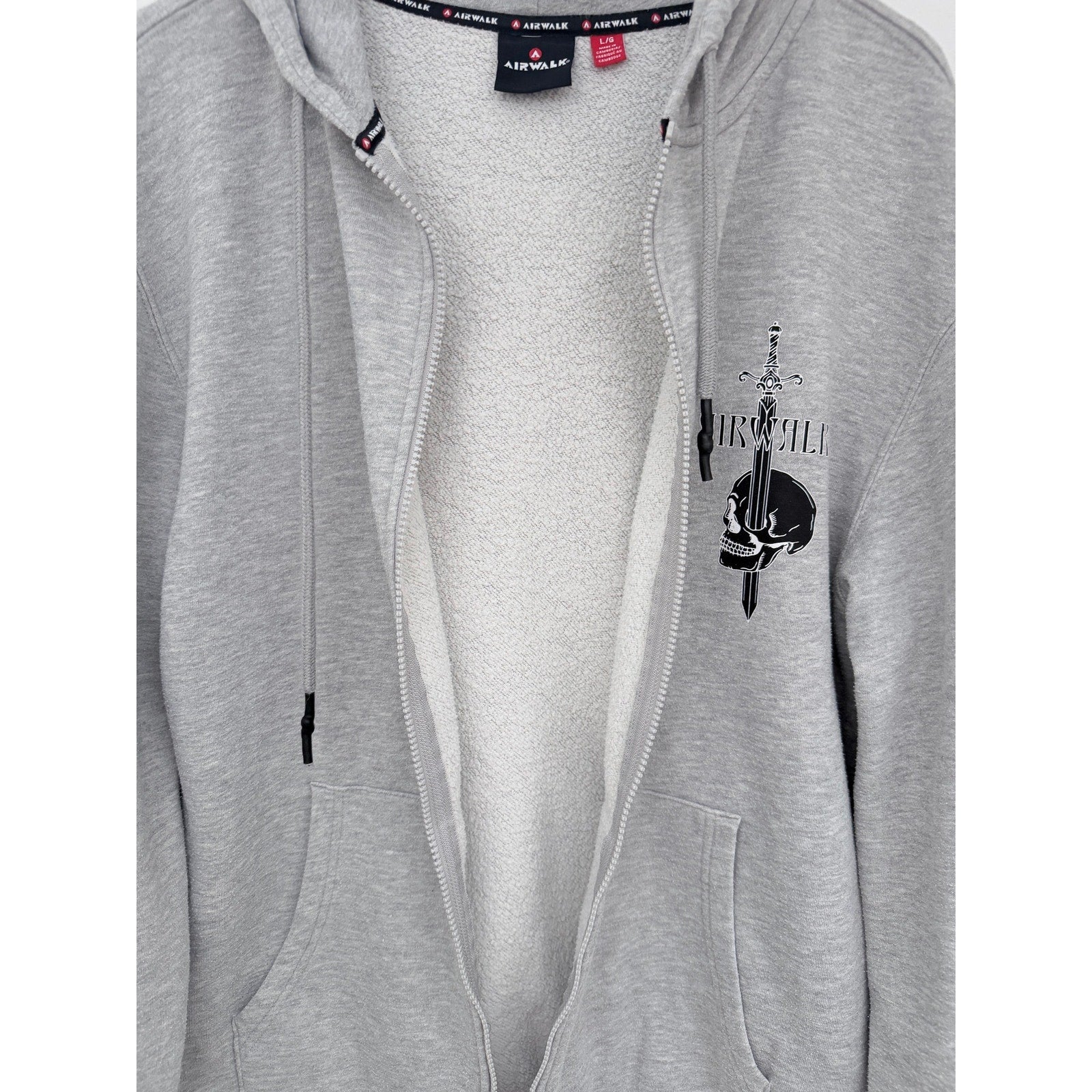 Airwalk Zip Hoodie Mens Large Gray Graphic Full Zip Sweatshirt