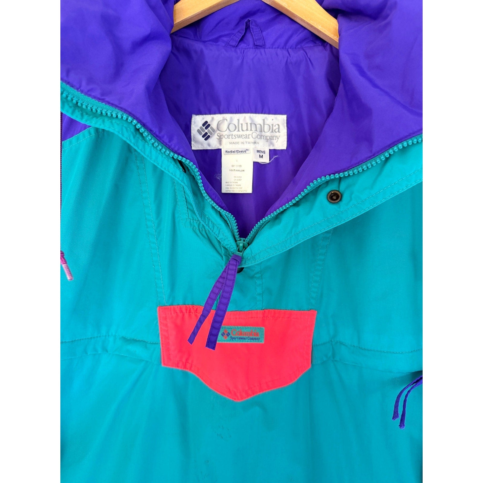 Columbia Sportswear Jacket Mens Medium Green Purple Colorblock Zip Outdoor