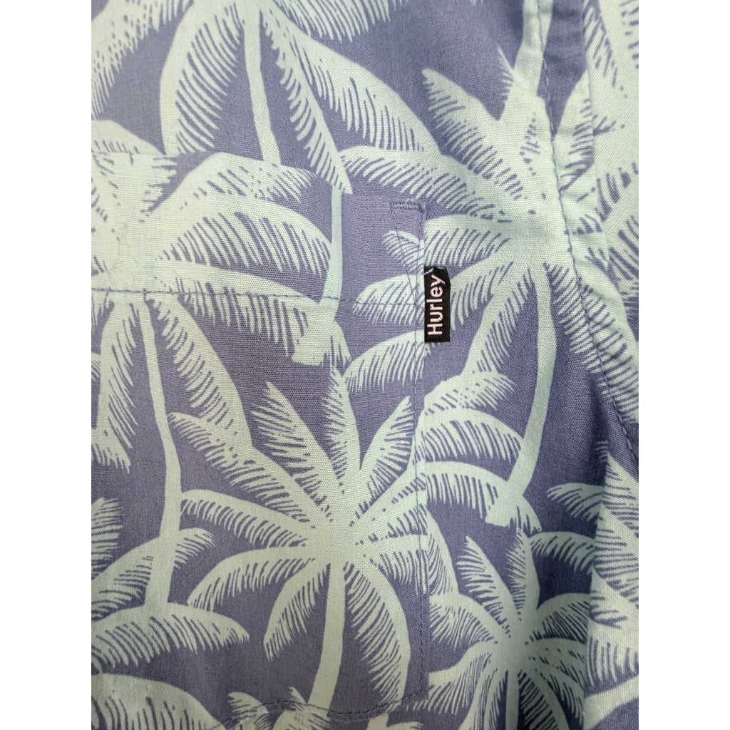 Hurley Hawaiian Shirt Mens XL Blue Palm Tree Tropical Button Up Beach Camp