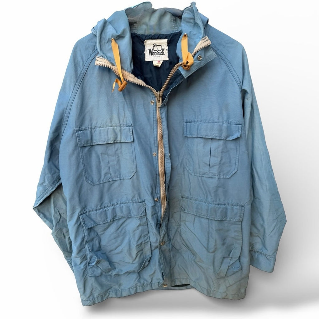 Woolrich Hooded Utility Jacket Blue Zip Front Outdoor Jacket Mens M