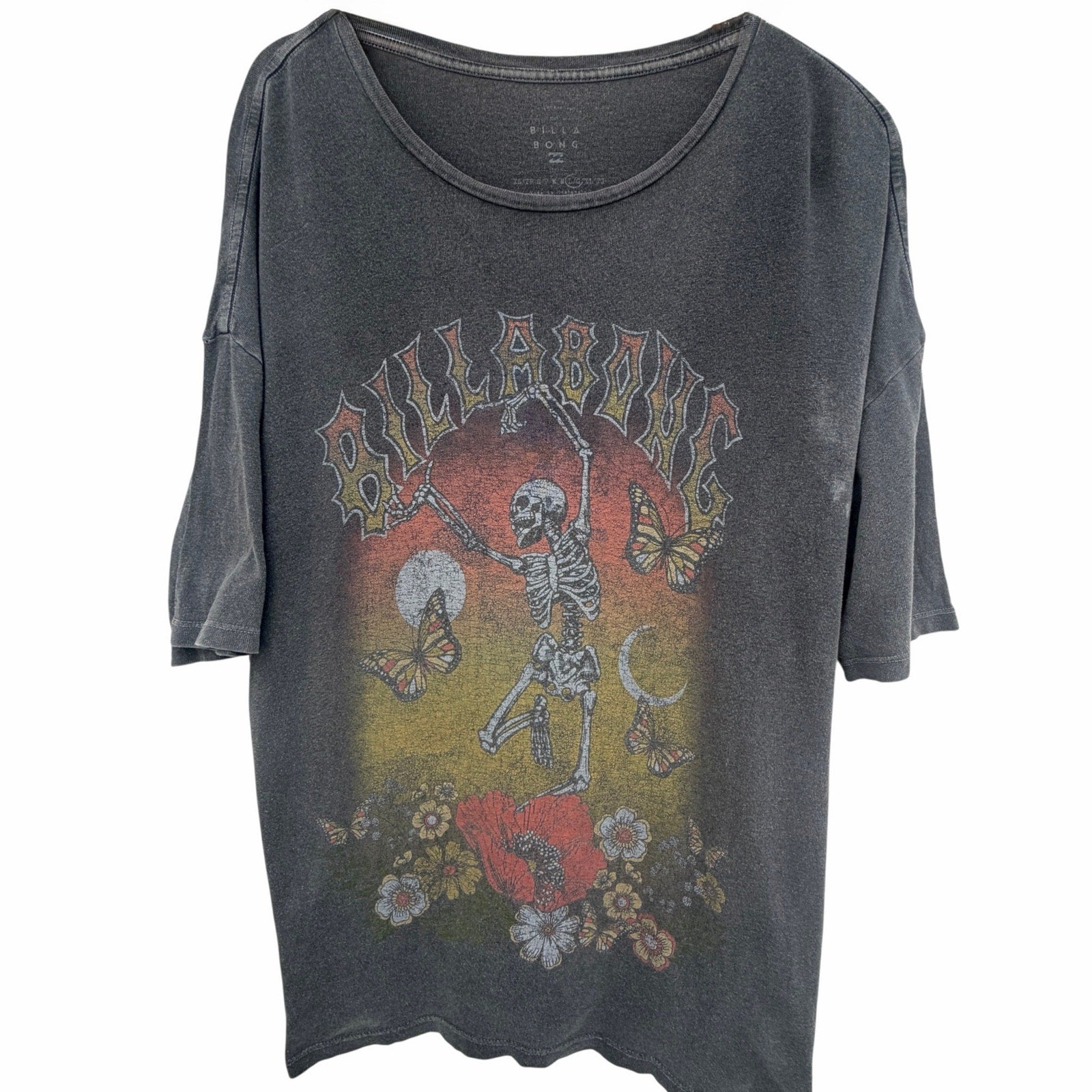 Billabong Skeleton Butterfly Floral Graphic T Shirt Mens Large