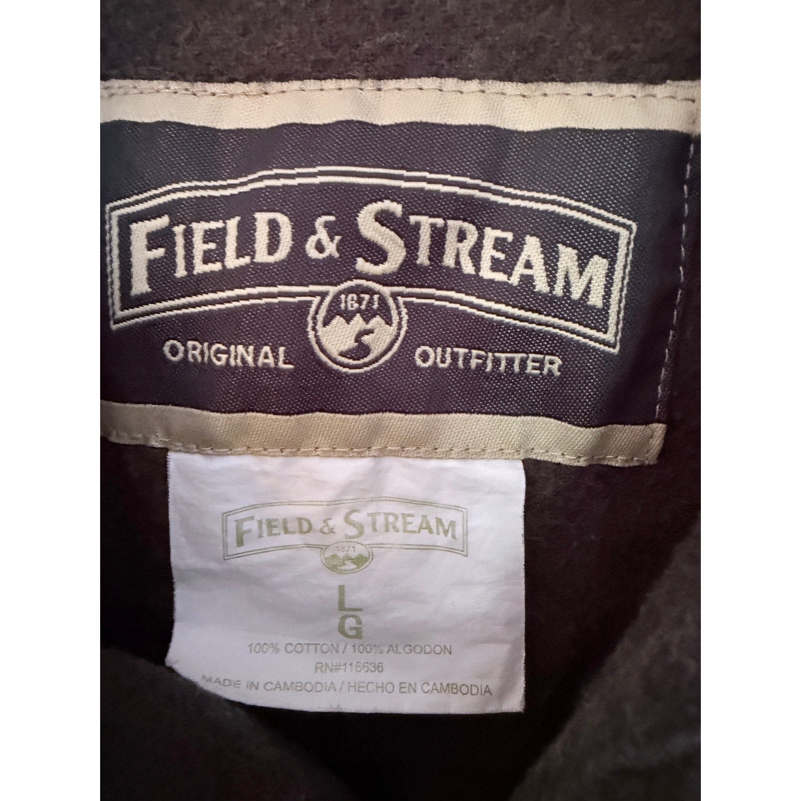 Field & Stream Flannel Button Up Shirt Mens Large Green Outdoor Hunting