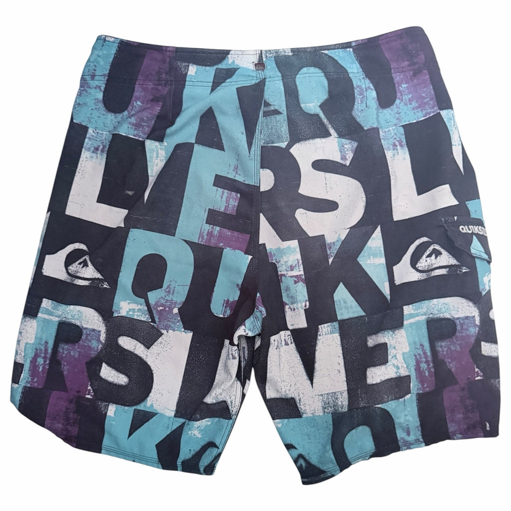 Quiksilver Logo Graphic Board Shorts Mens 40 Blue Black Surf Swim Trunks