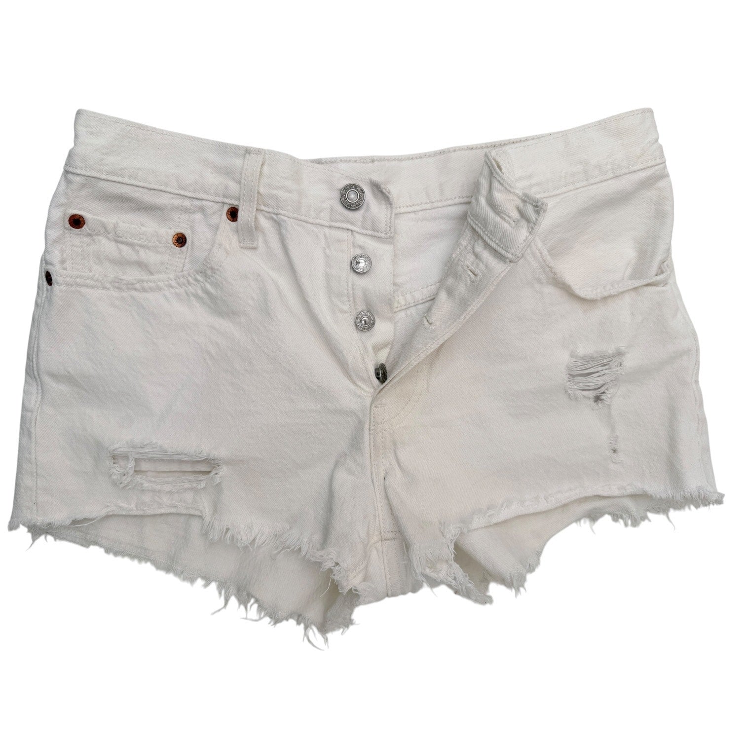 Levis 501 Denim Shorts Womens W28 White Cut Off Distressed Jean Shorts