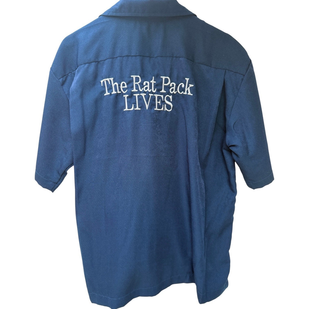 Cruisin USA Rat Pack Bowling Shirt Mens Large Blue Button Up Dino Vintage Style