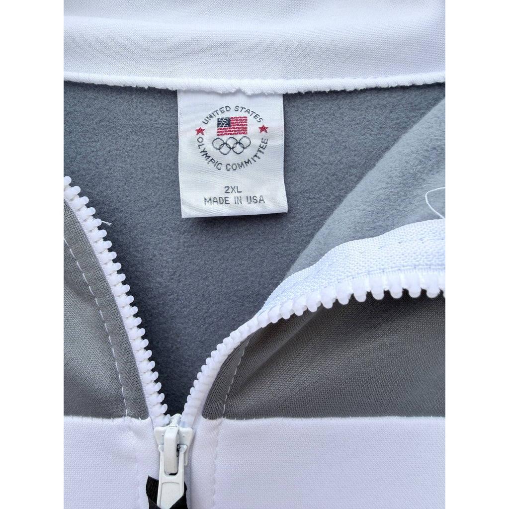 USA Olympic Team Jacket Mens 2XL White Gray Full Zip Made In USA Track Jacket