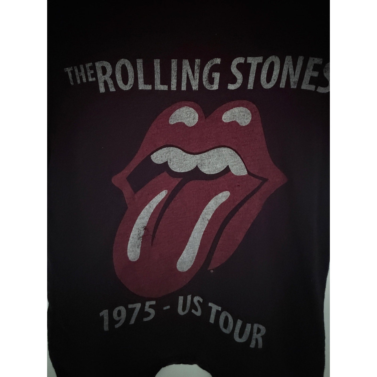 Rolling Stones 1975 US Tour Tongue Logo Graphic T Shirt Womens Small/Med Black