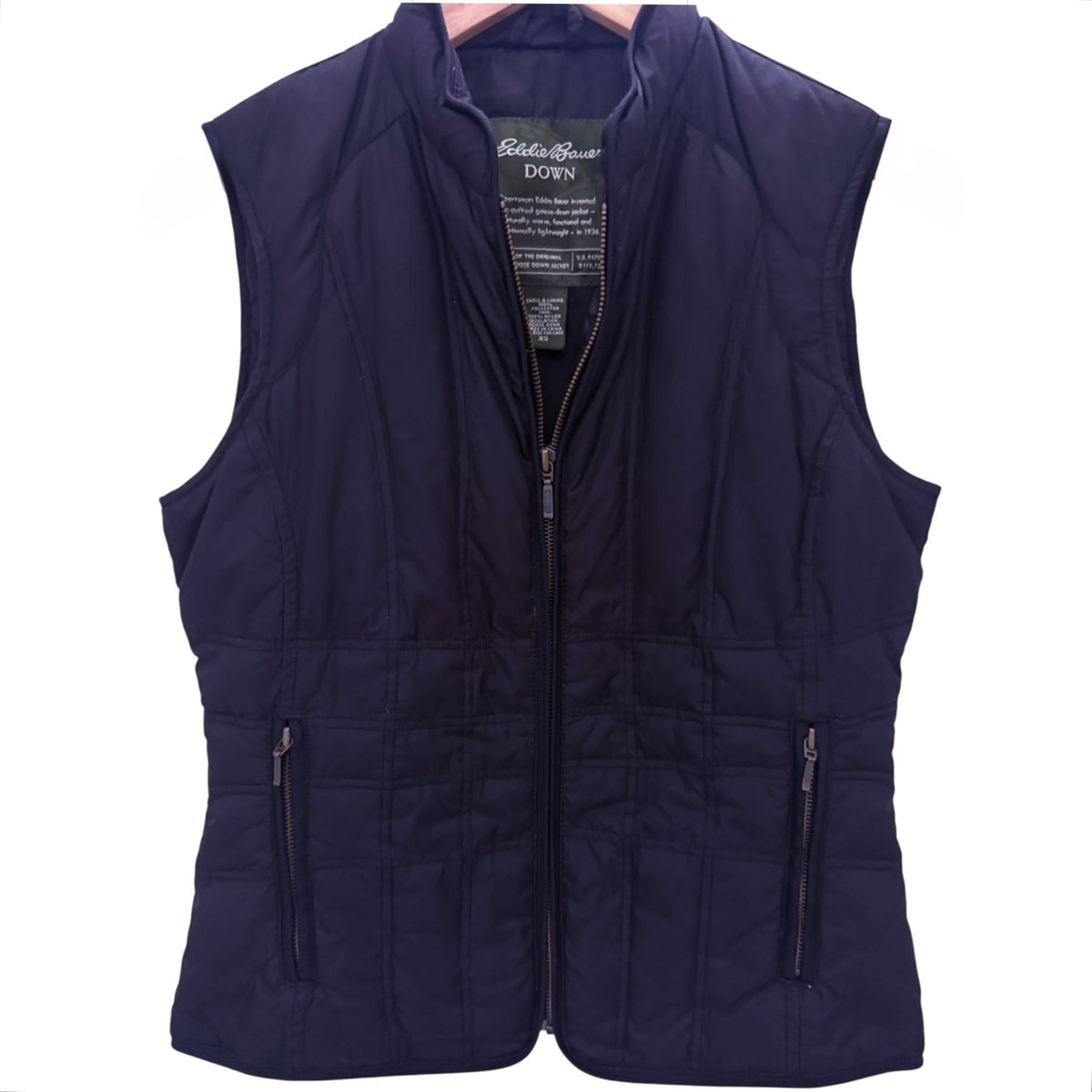 Eddie Bauer Women's Black Quilted Goose Down Vest — front view