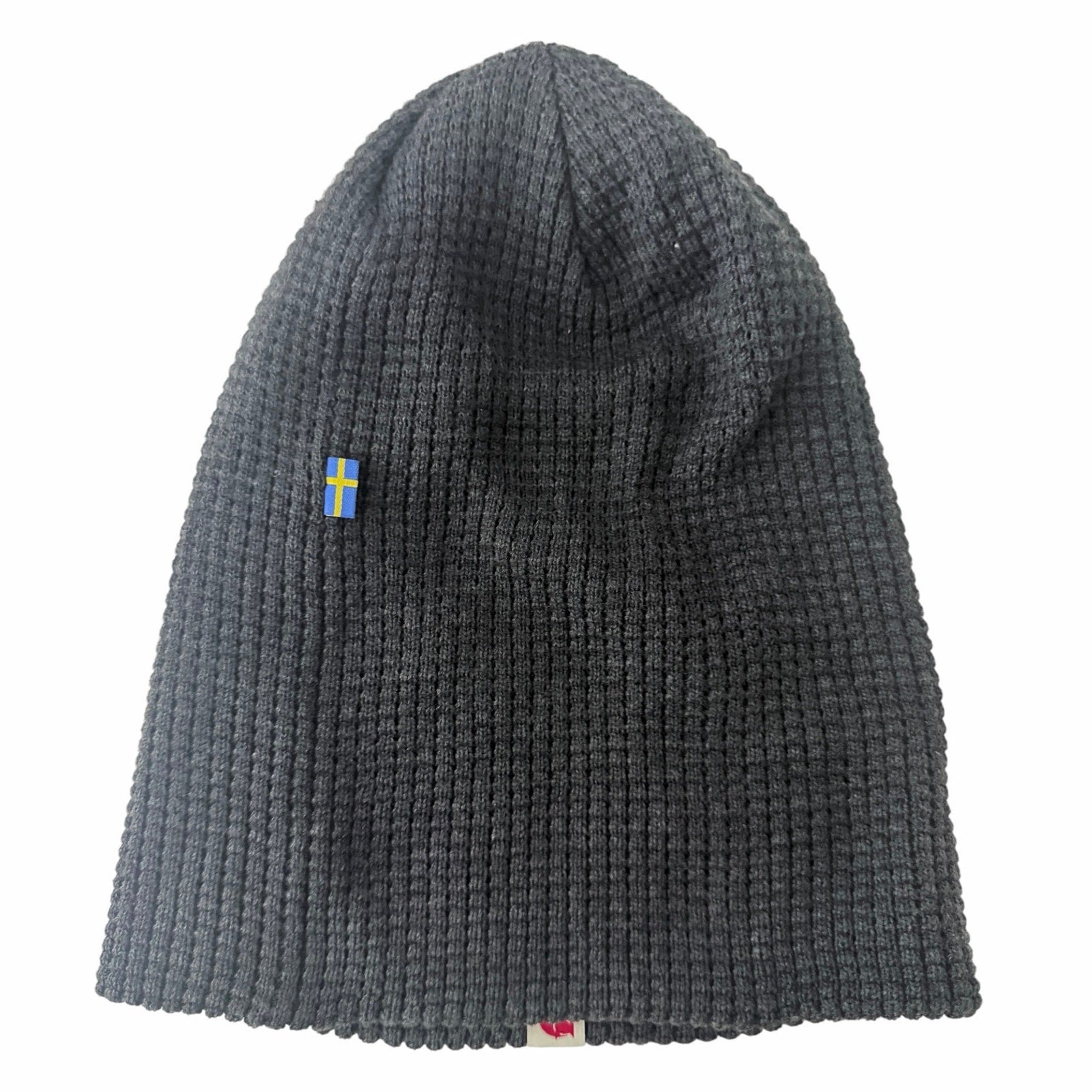 Fjallraven Tab Hat Dark Gray Rib Knit Beanie One Size Sweden Flag