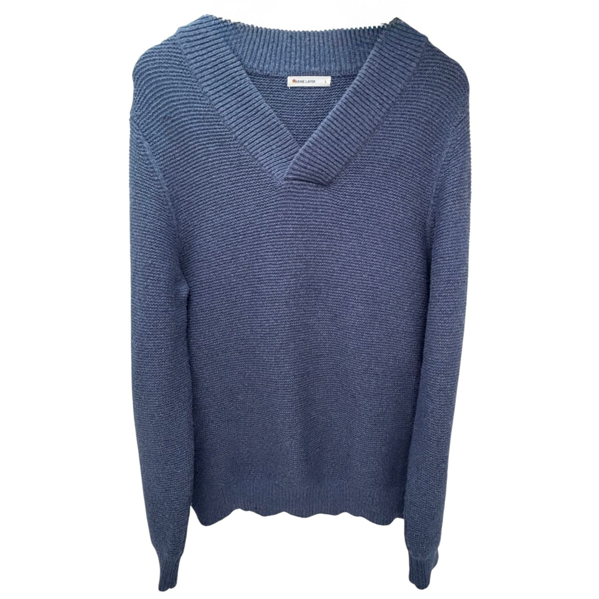Marine Layer Men's Blue Shawl Collar Wool Blend Sweater — front view