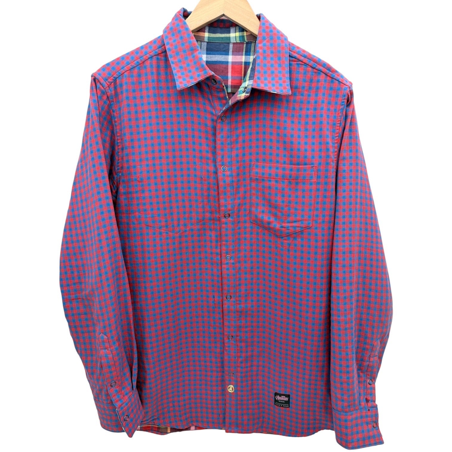 Marvel Avengers Reversible Button Up Shirt Mens Medium Plaid Casual Long Sleeve