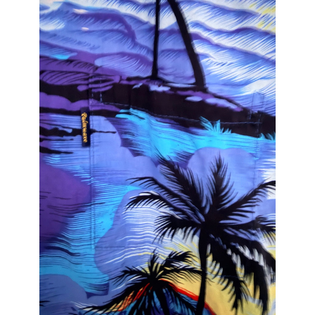 Palmwave Hawaiian Shirt Mens XL Blue Tropical Aloha Beach Button Up