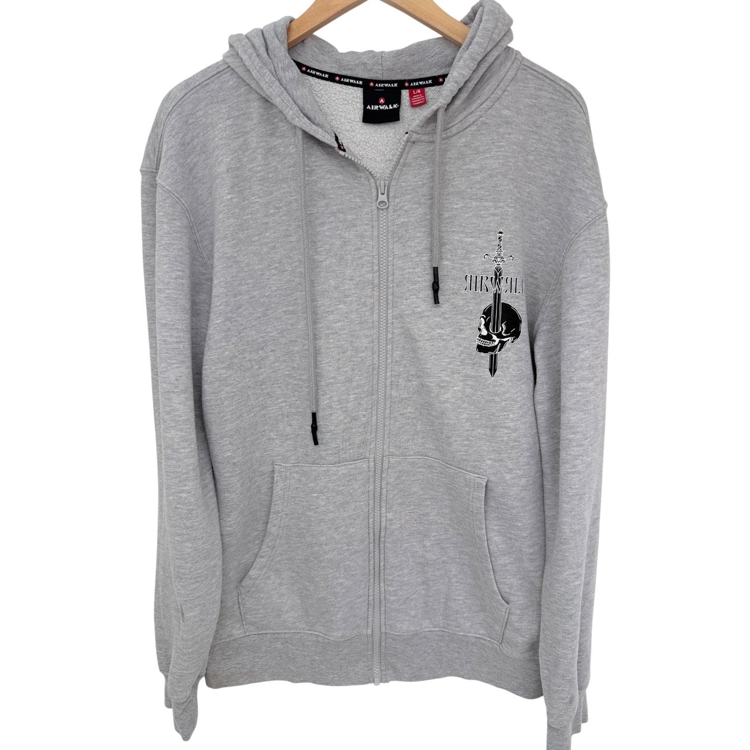Airwalk Zip Hoodie Mens Large Gray Graphic Full Zip Sweatshirt