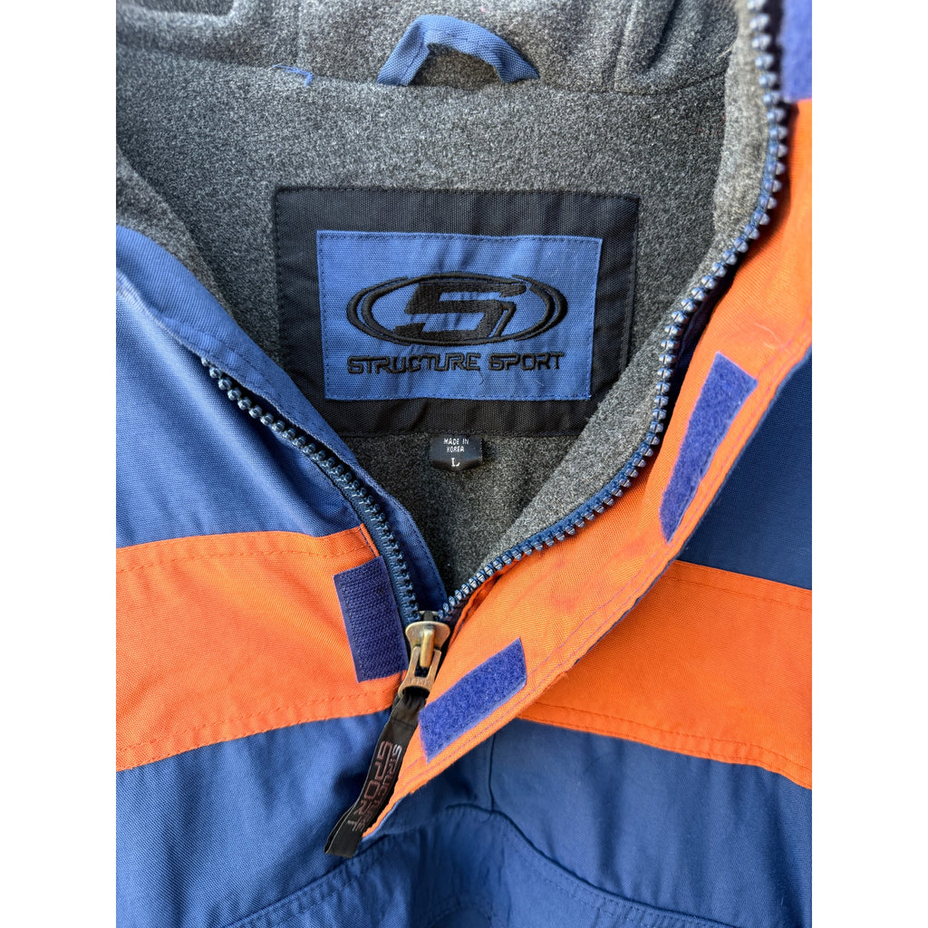 Structure Sport Hooded Pullover Jacket Mens Large Blue Orange Windbreakere
