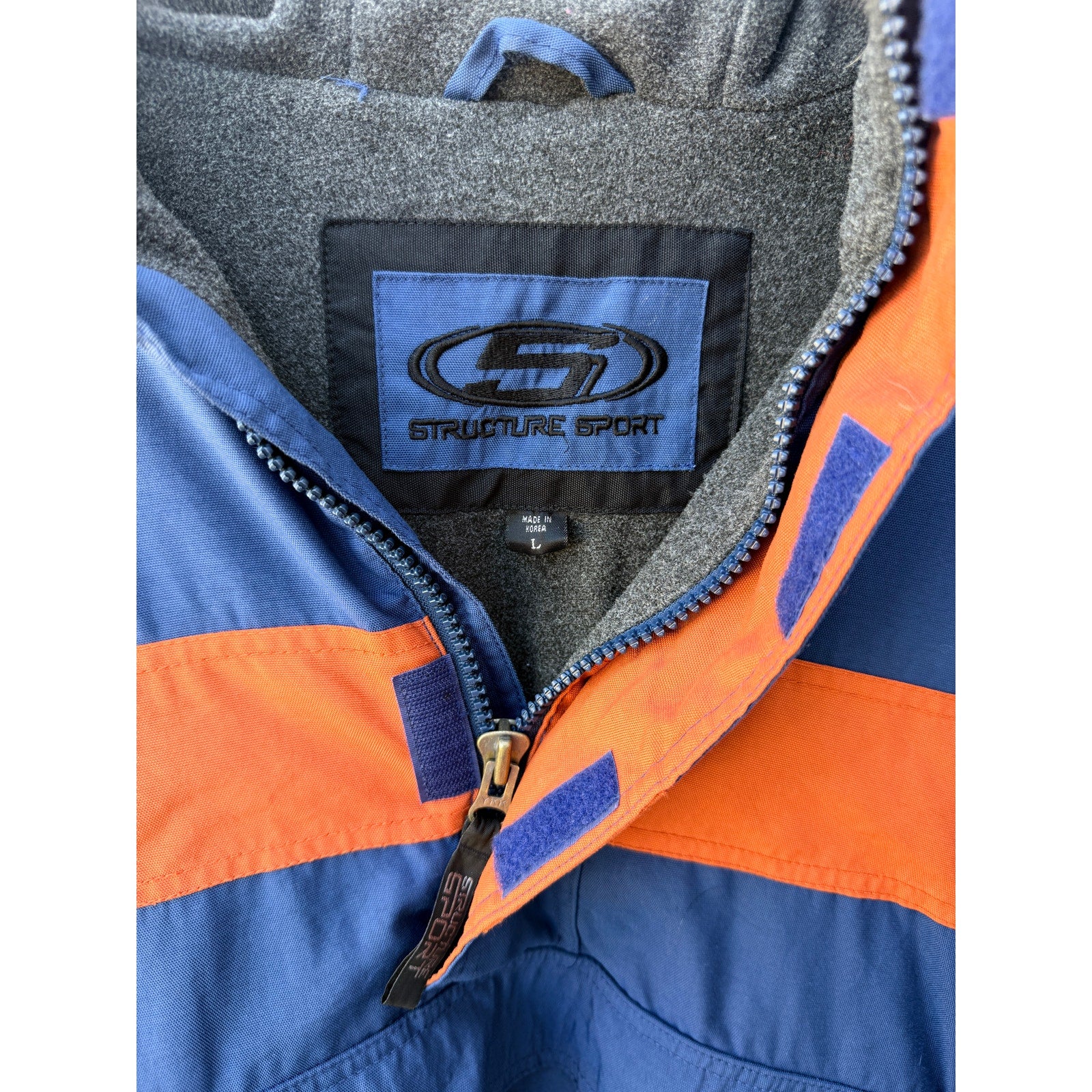 Structure Sport Hooded Pullover Jacket Mens Large Blue Orange Windbreakere