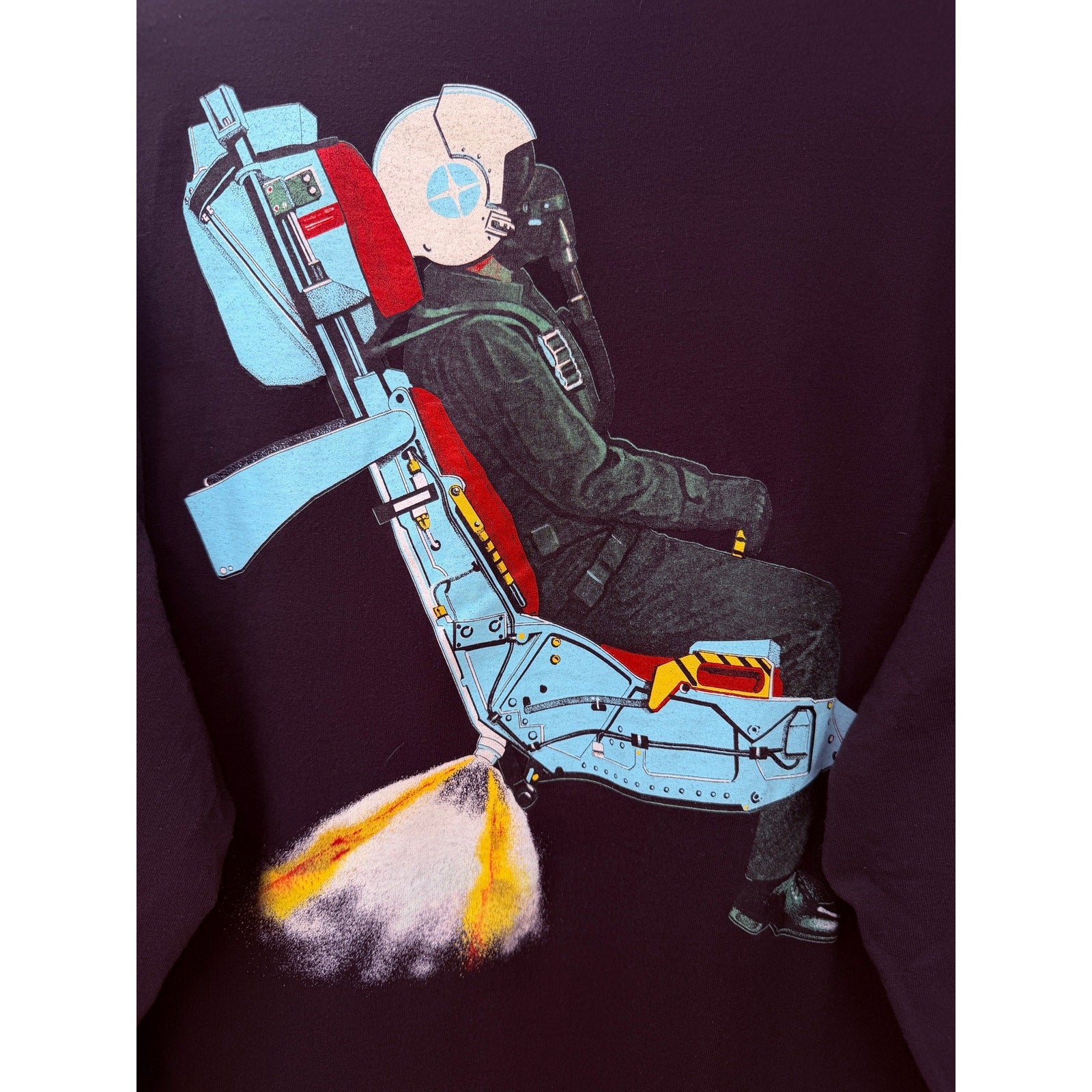 Vintage Anvil UPCO Jetpack Graphic Long Sleeve T Shirt Mens XL Black USA Made