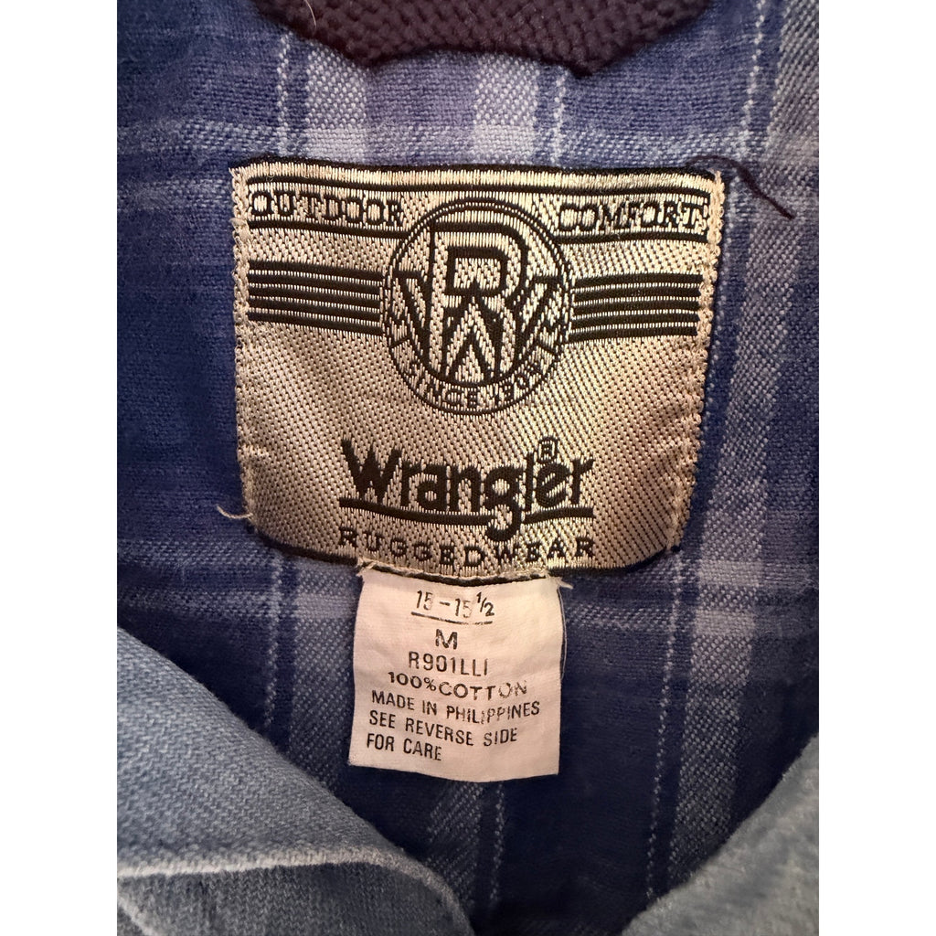 Wrangler Rugged Wear Chambray Button Up Shirt Mens Medium Blue Western Workwear