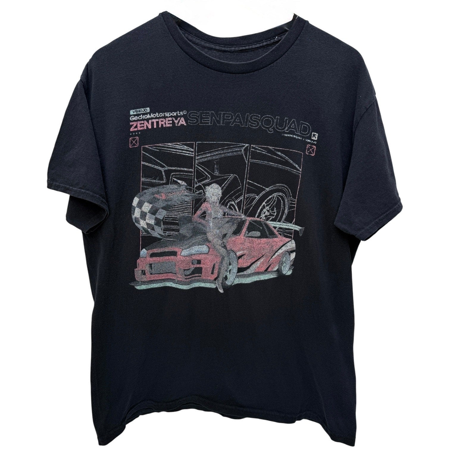 Gecko Motorsport Zentreya Senpai Squad Graphic Tee Mens L Black Anime Car Tee