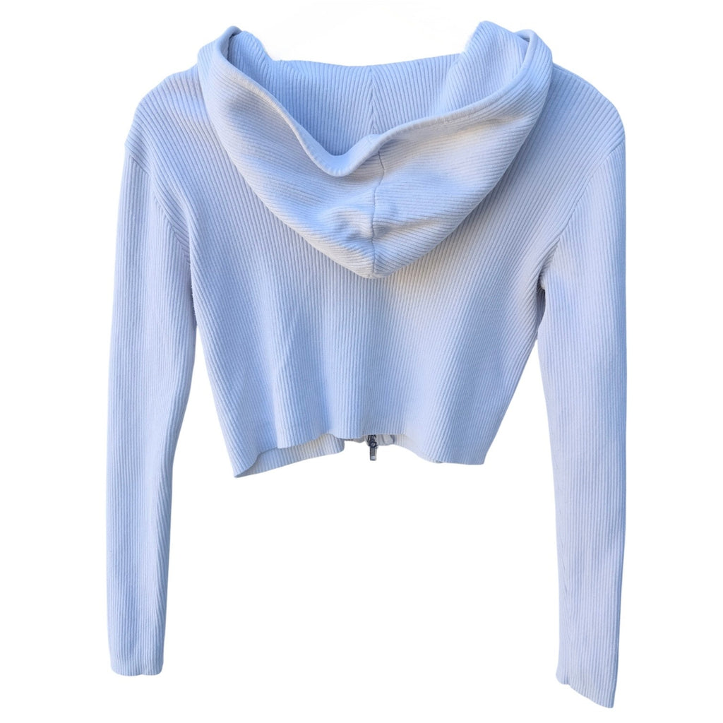 Brandy Melville Ribbed Zip Hoodie Womens One Size White Cropped
