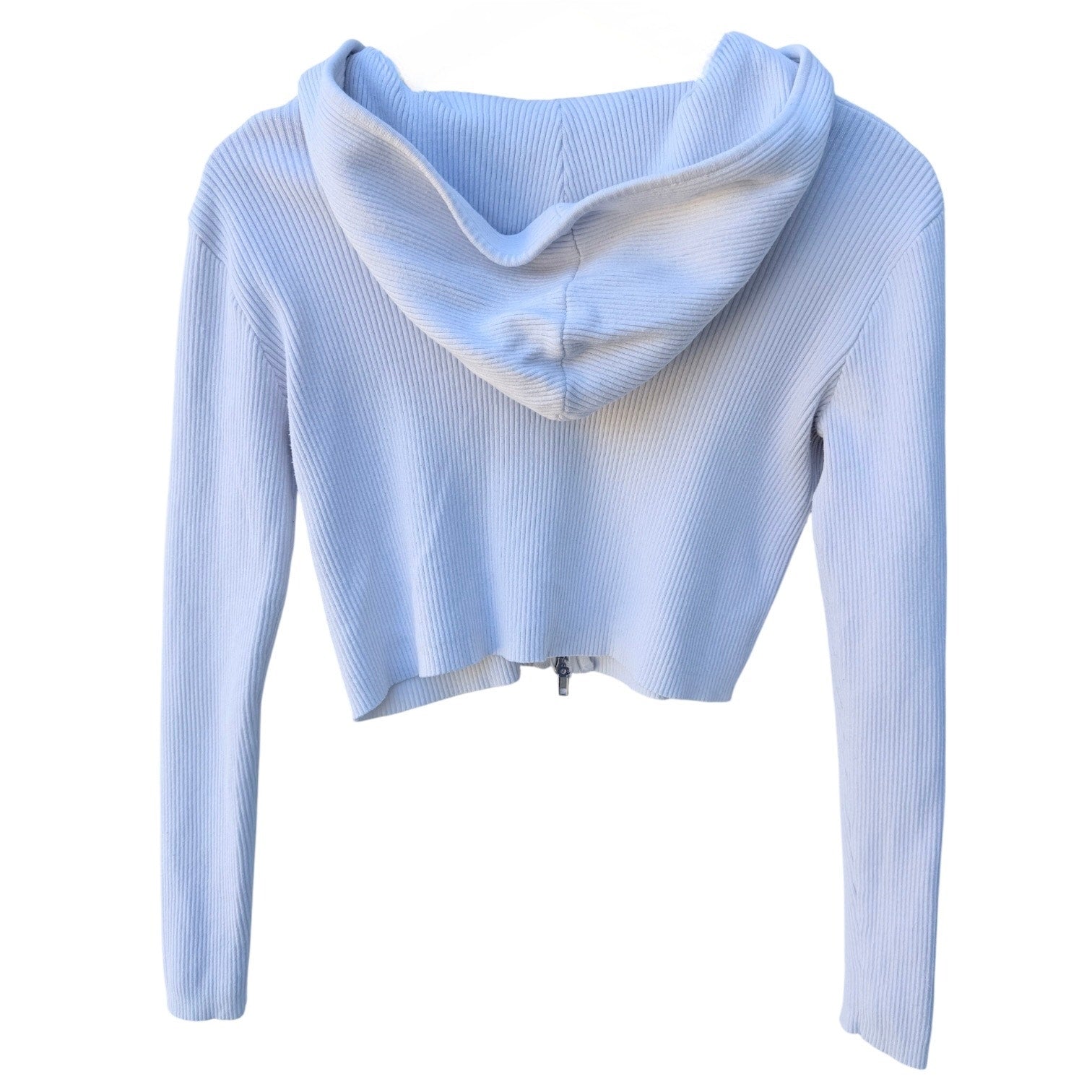 Brandy Melville Ribbed Zip Hoodie Womens One Size White Cropped