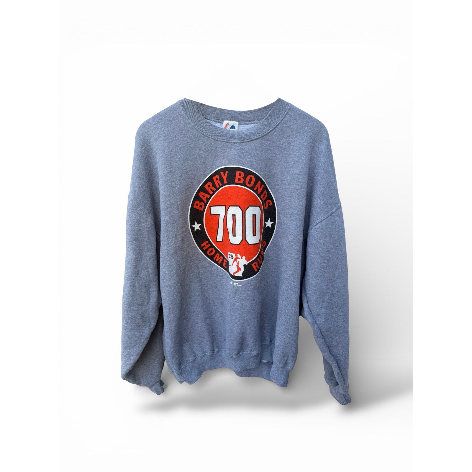 vintage 2004 Barry Bonds 700 Home Runs Crewneck Sweatshirt Majestic Gray MLB Graphic Large