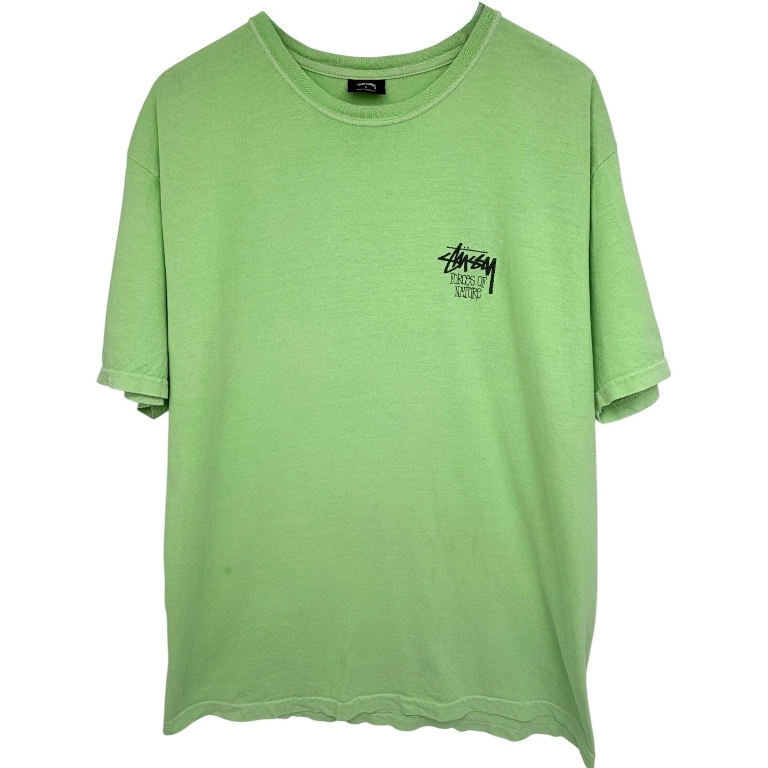 Stussy Tee Shirt Mens Large Neon Green Back Print Streetwear Made In Mexico