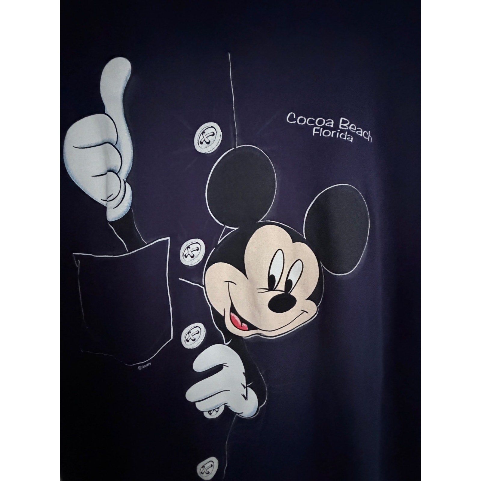 Sherry Mickey Mouse Cocoa Beach Florida Graphic Pocket T Shirt Mens XL Navy