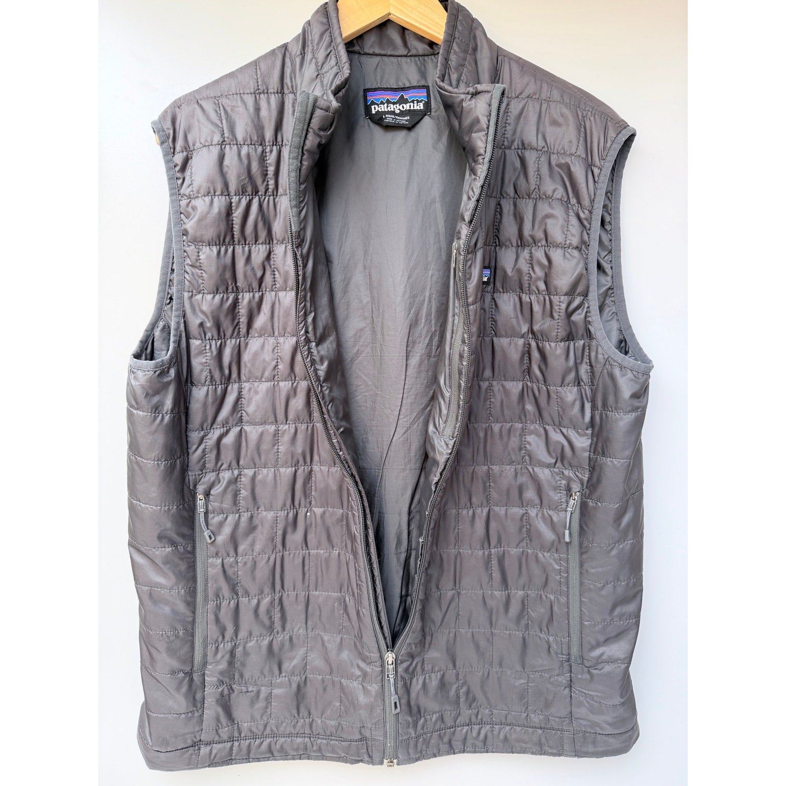 Patagonia Nano Puff Vest Mens Large Gray Insulated Outdoor Full Zip Vest