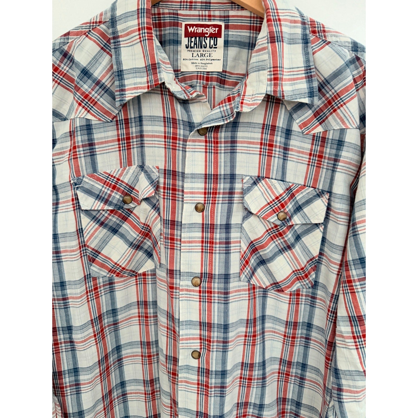 Wrangler Jeans Co Western Shirt Mens L Plaid Pearl Snap Cowboy Shirt