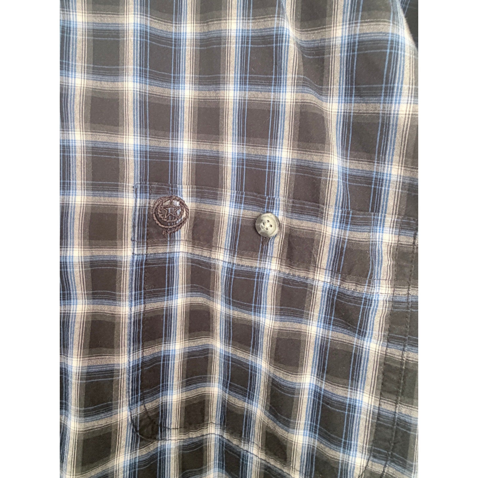 Wrangler George Strait Western Shirt Mens Large Gray Blue Plaid Button Up