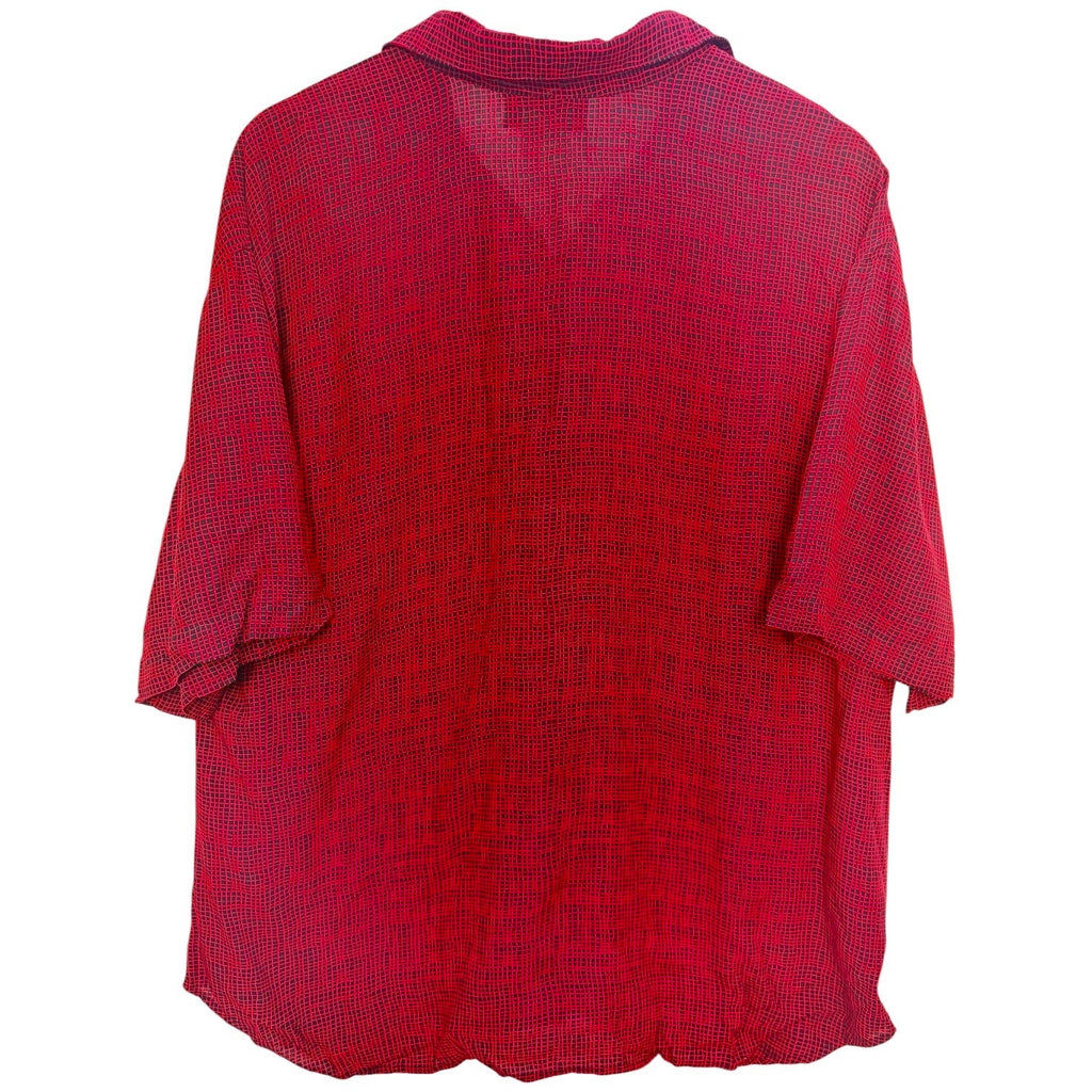 Cabrais Button Front Shirt Womens XL Red Black Textured Casual Blouse