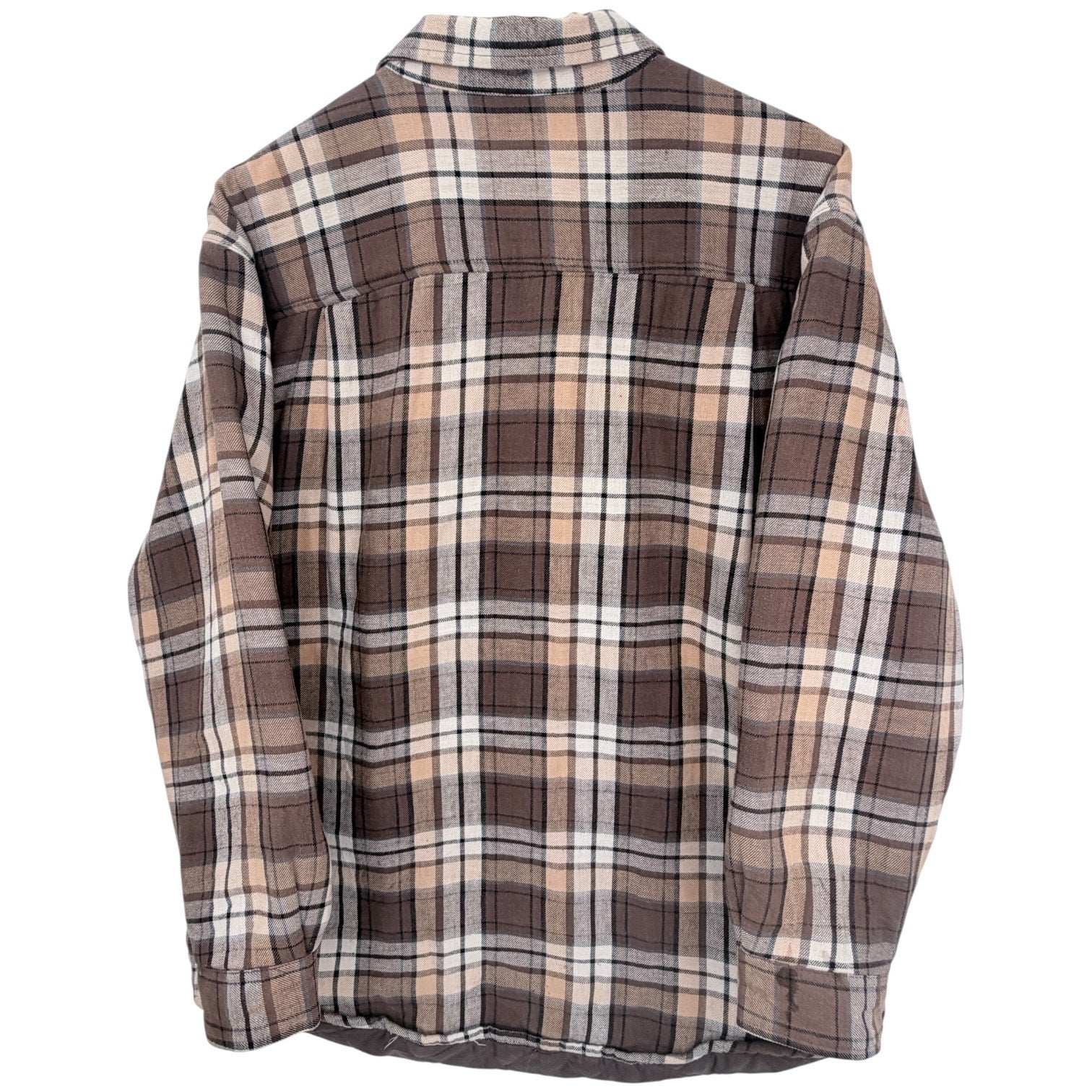 Wolverine Flannel Shirt Jacket Mens Large Brown Plaid Quilted Lined Shacket