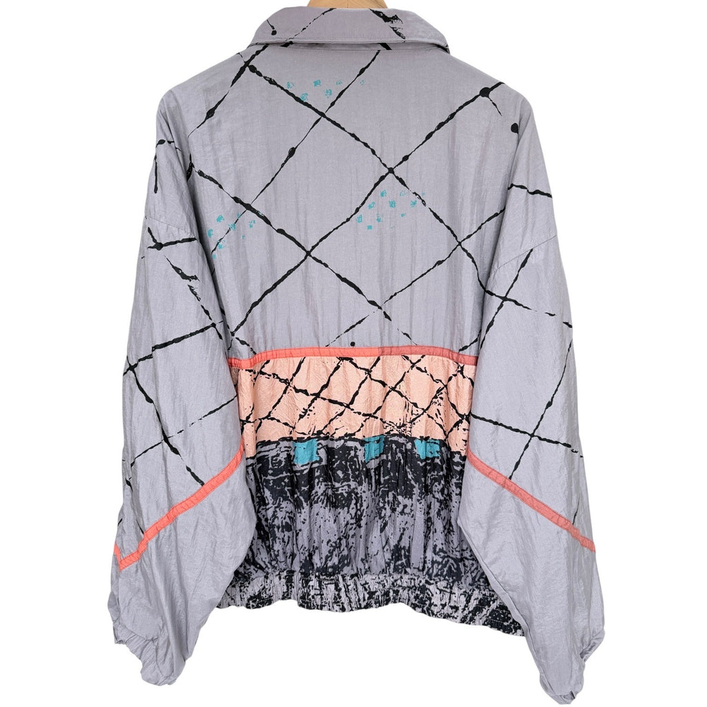 Ixspa Vintage Windbreaker Jacket Mens Large Gray Abstract Full Zip Retro 90s