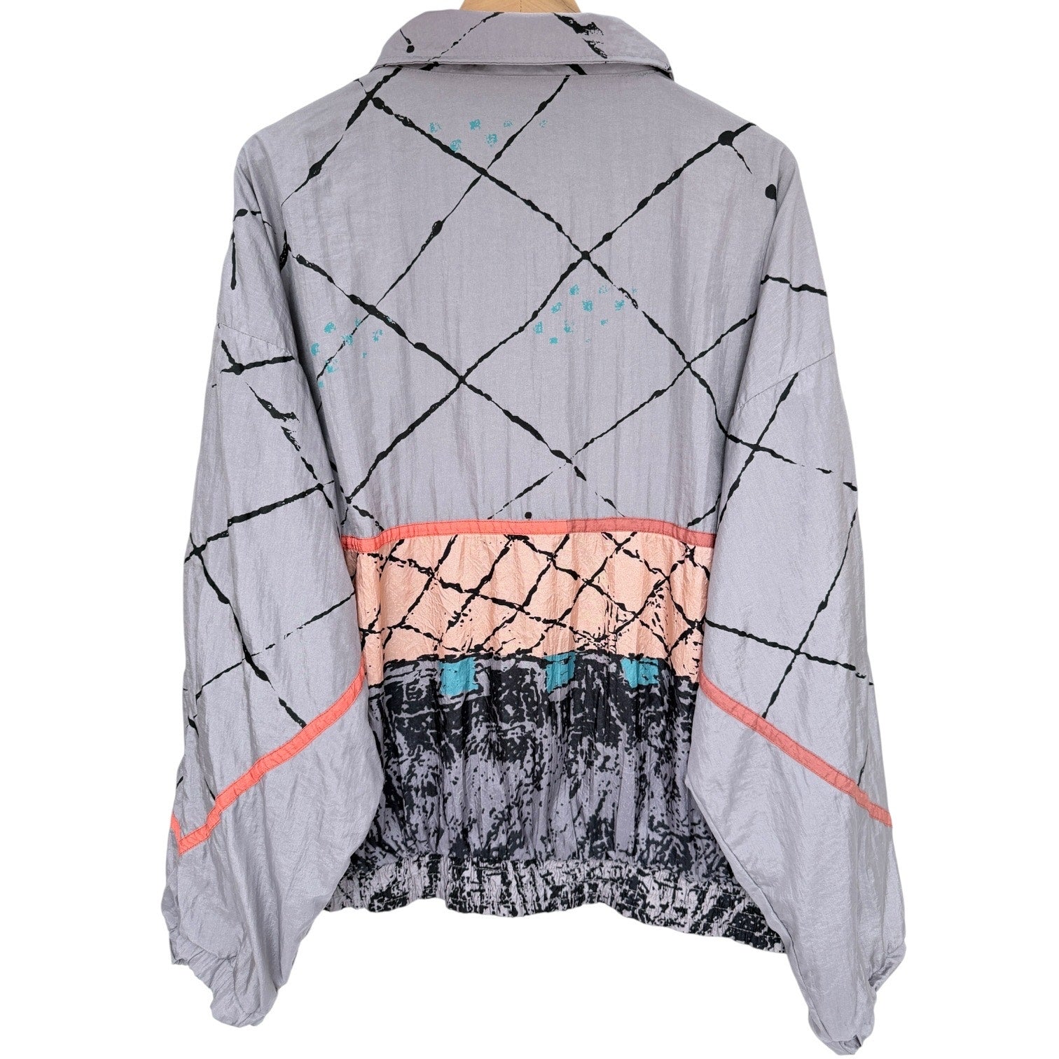 Ixspa Vintage Windbreaker Jacket Mens Large Gray Abstract Full Zip Retro 90s