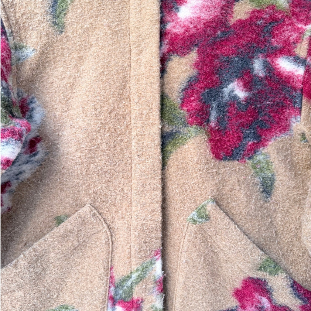 Carleen Anthropologie Womens Jacket XS Floral Wool Blend Snap Front USA Made