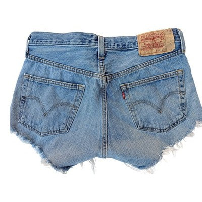Levi's 501 Cut Off Denim Shorts Womens W34 Light Wash Distressed Frayed Raw Hem - product photo 2